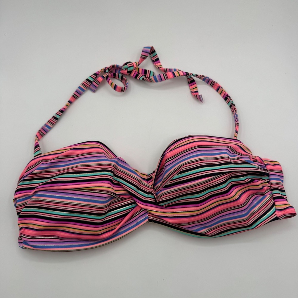 Victorias Secret The Knockout Bandeau Bikini Top 36C Striped Multi Color Gold